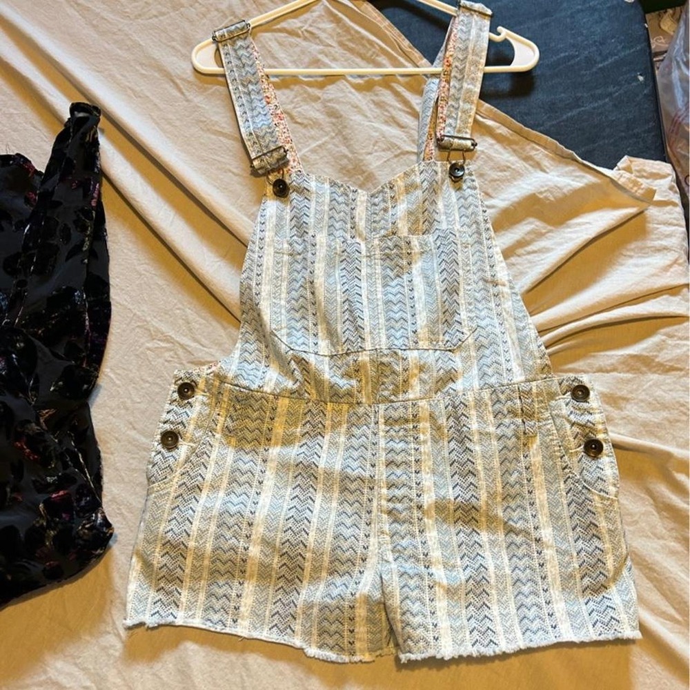 Element Floral Boho Striped Overall Shorts